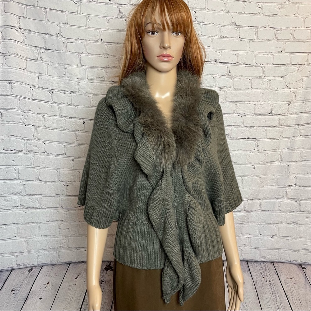 OdeMai Grey Knit Jacket Vest Sweater With Fur Size 1 US S